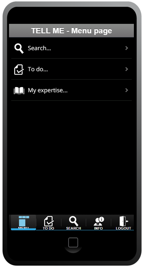 TELL ME Mobile UI – main