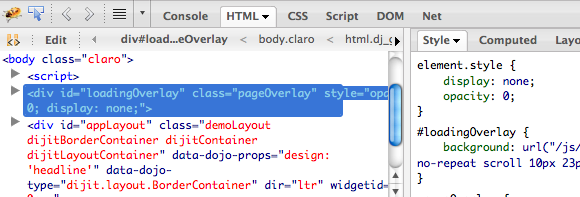 Overlay in the Firebug inspector