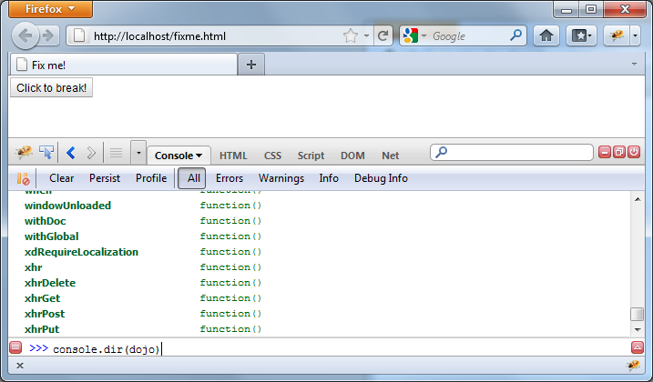 Firebug console