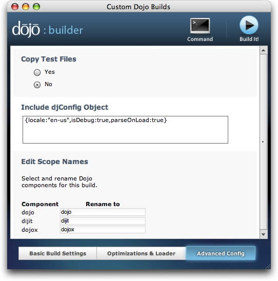 Dojo Toolbox Builder djConfig setting;